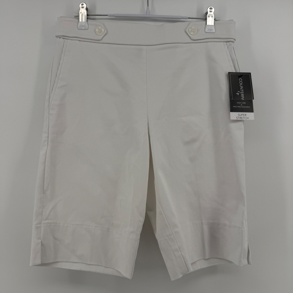 Counterparts Bermuda Shorts Womens 4P Ivory Super Stretch Button Tab NWT